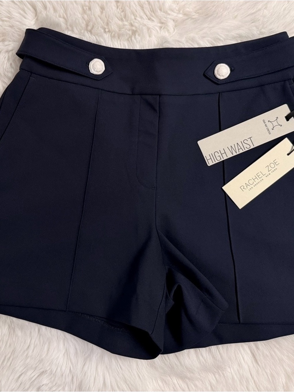 Rachel Zoe Navy High-Waist Tailored Shorts with Button Detail